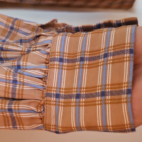 Aakaa Shirt Dress, Button Up, Brown & Blue, Plaid, Sz L, V Neck, Lightweight - Picture 5 of 9